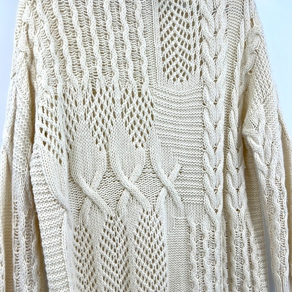 Athleta cableknit 80% wool 20% cashmere Fisherman coastal cardigan, beige SZ M - Picture 3 of 8